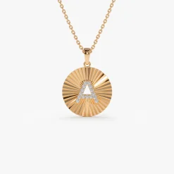 14k Sparkle Disc Diamond Initial Necklace