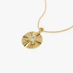 14k Sparkle Disc Diamond Initial Necklace