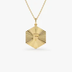 14k Sparkle Hexagon Disc Initial Necklace