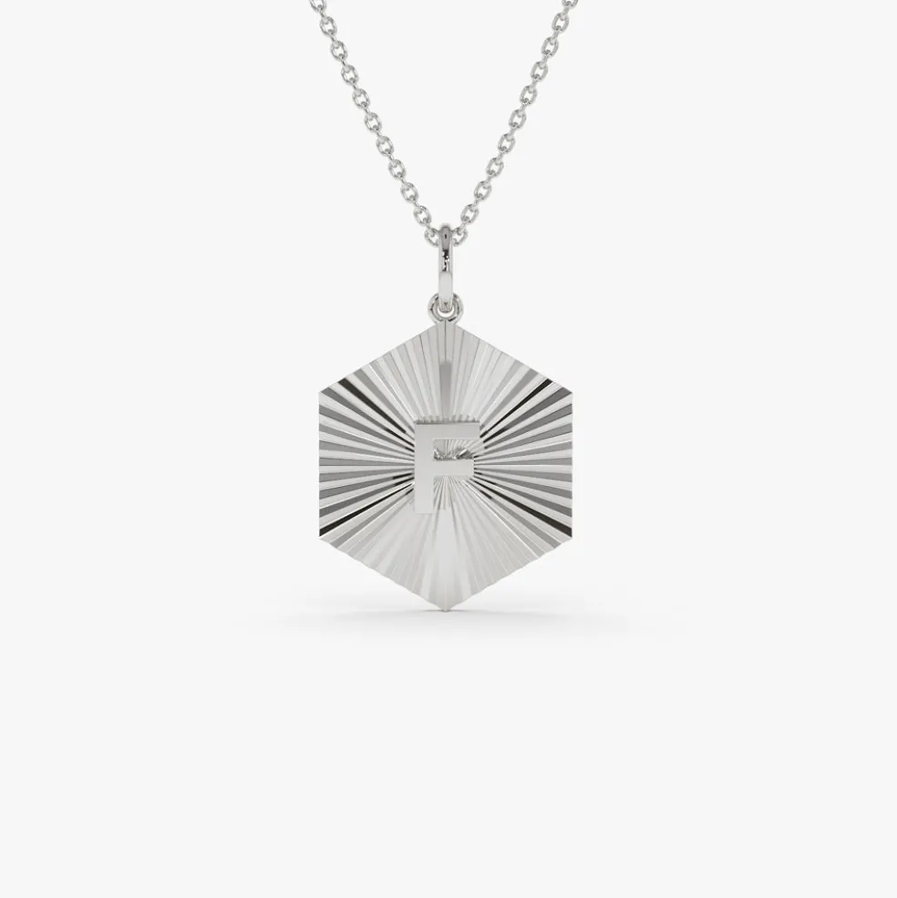 14k Sparkle Hexagon Disc Initial Necklace