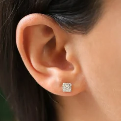 14k Square Baguette and Round Diamond Earrings