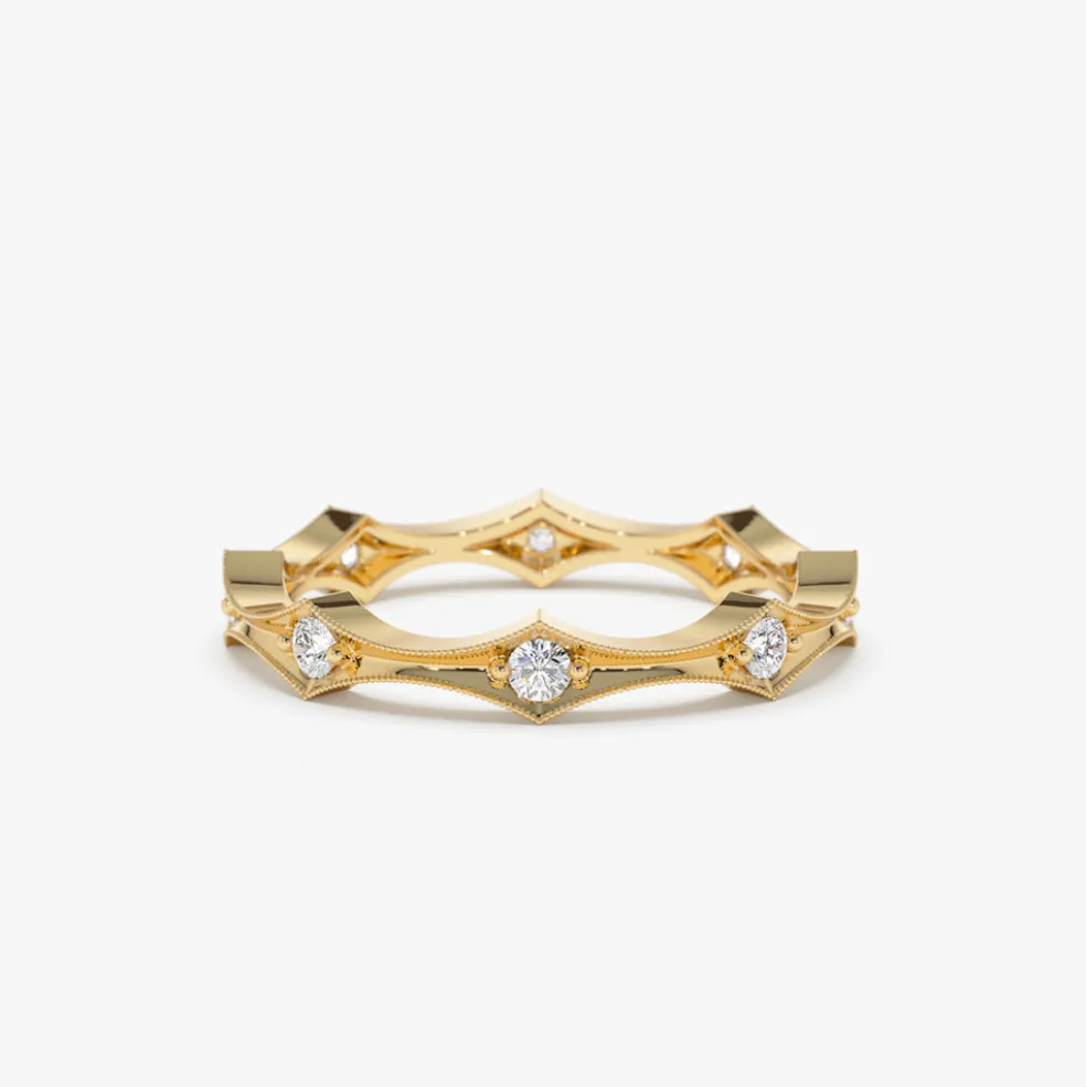 14k Stackable Arte Deco Diamond Wedding Band