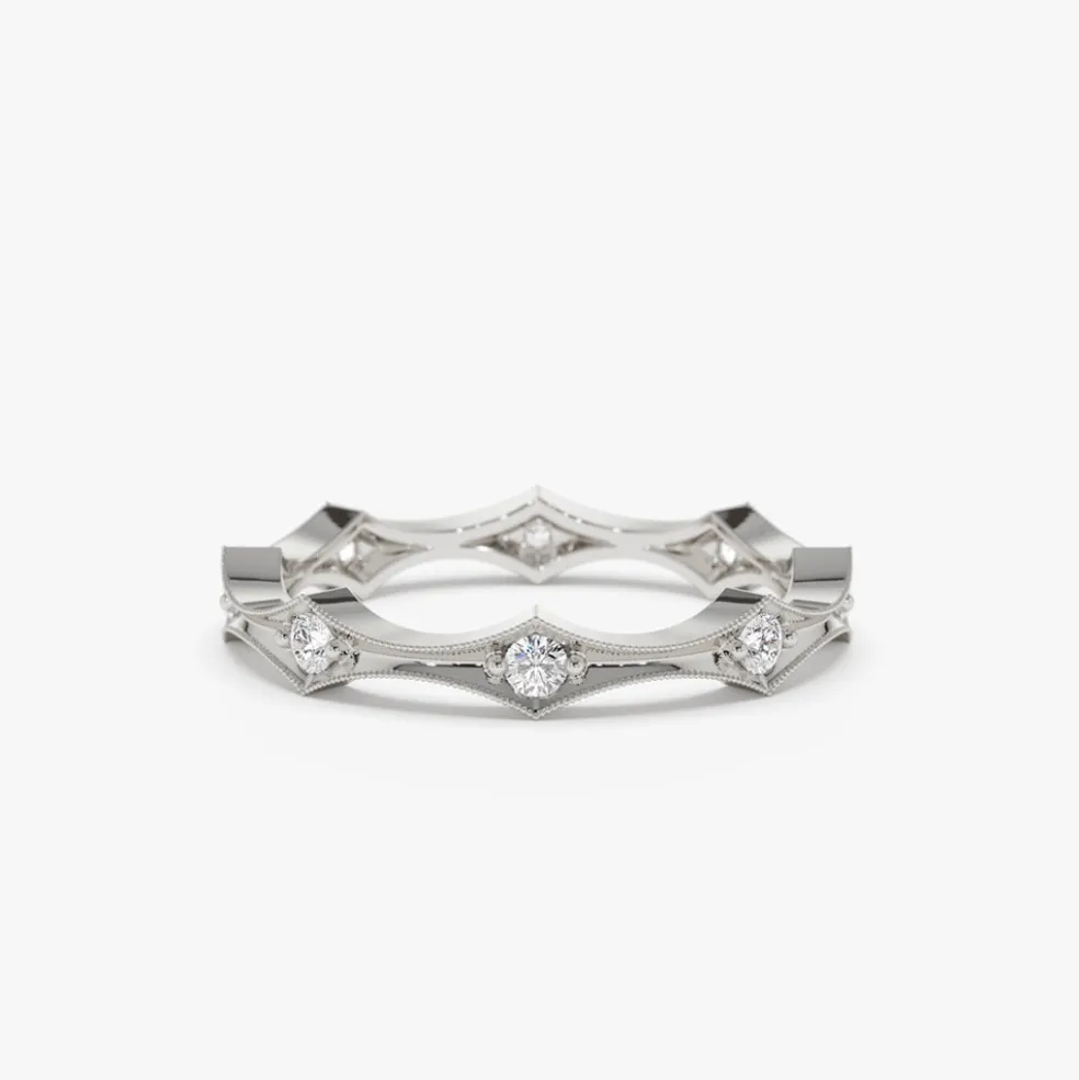 14k Stackable Arte Deco Diamond Wedding Band
