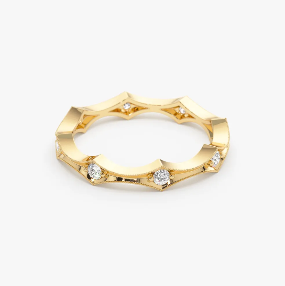14k Stackable Arte Deco Diamond Wedding Band