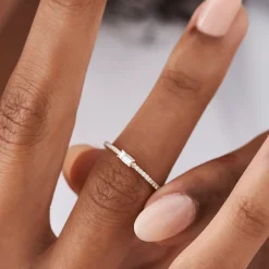 14k Stackable Baguette Diamond Ring with Pave Diamonds