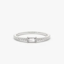 14k Stackable Baguette Diamond Ring with Pave Diamonds