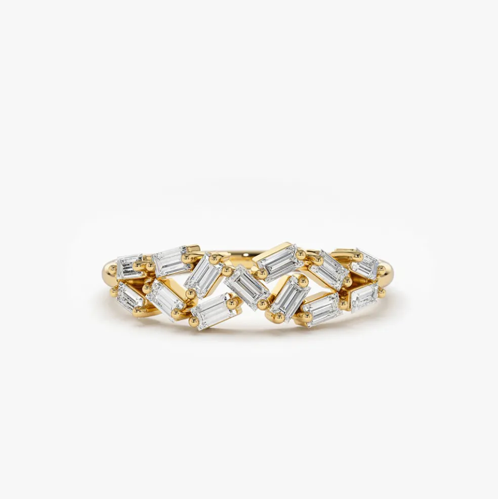 14K Stackable Baguette Diamond Cluster Ring