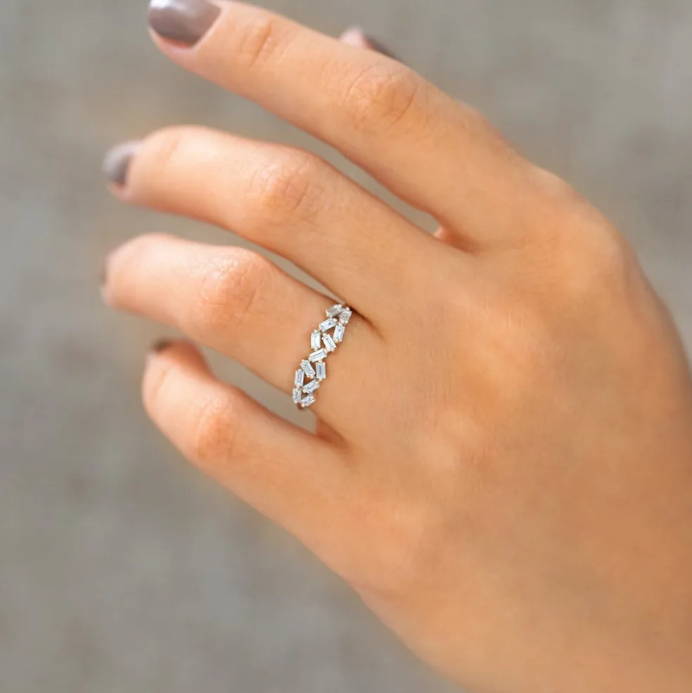 14K Stackable Baguette Diamond Cluster Ring