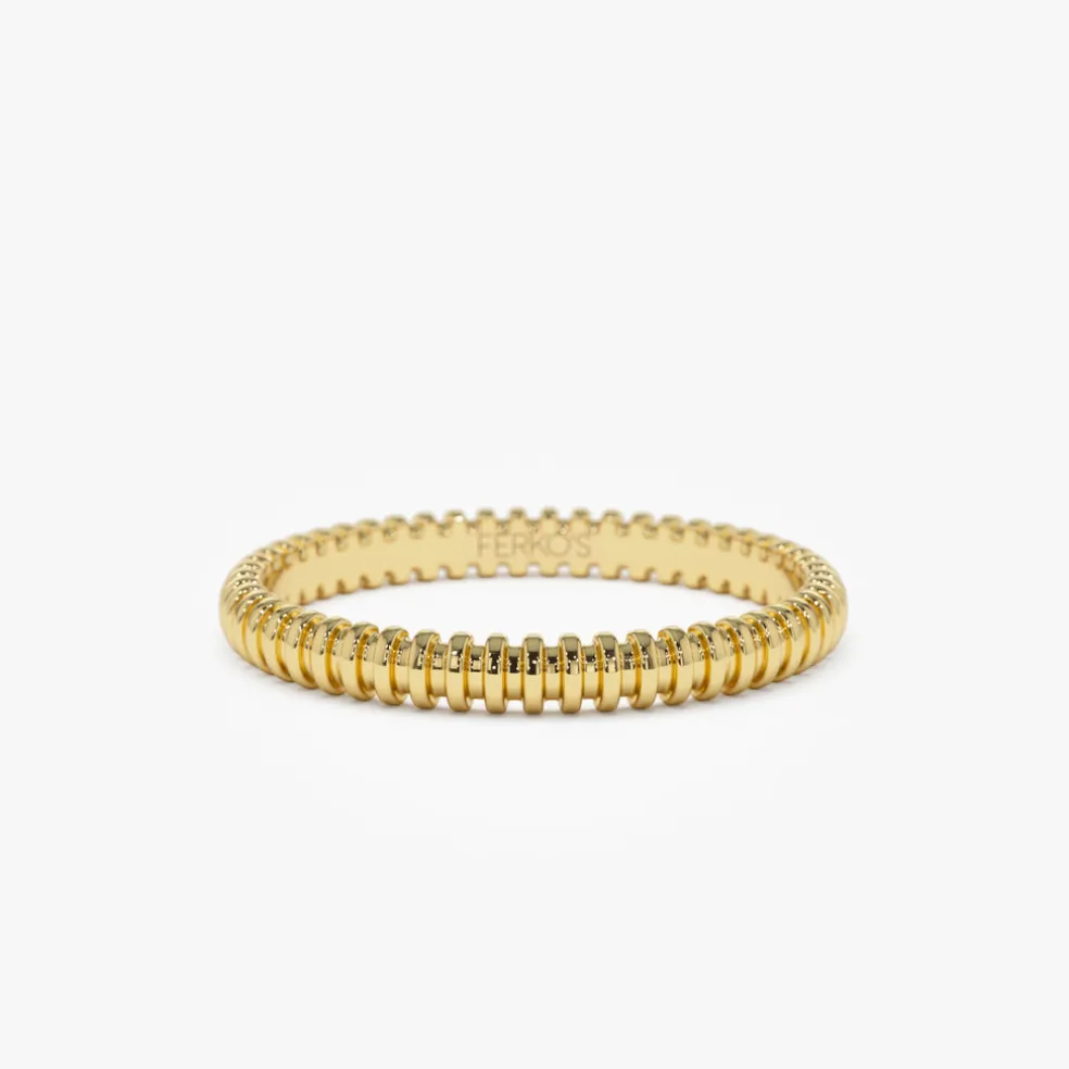 14K Stackable Ribbed Wedding Band