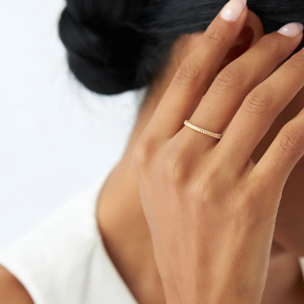 14K Stackable Ribbed Wedding Band