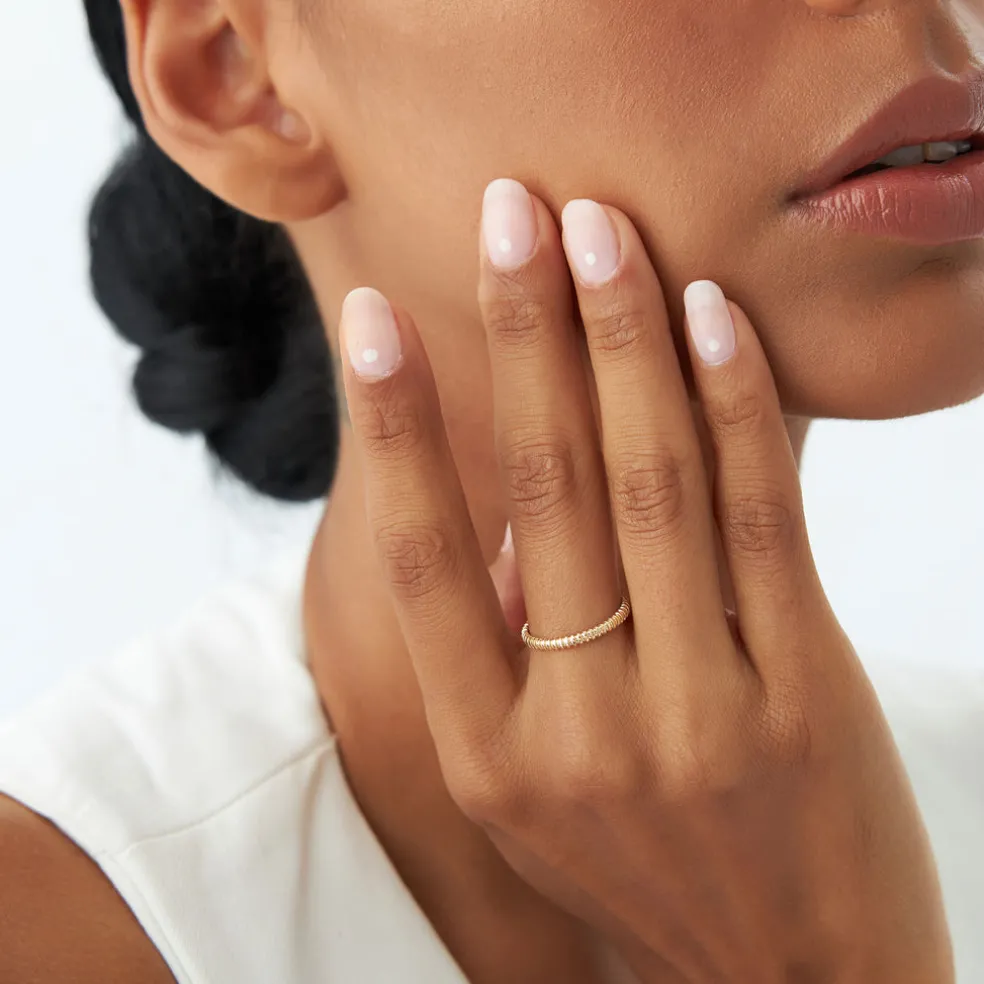 14K Stackable Ribbed Wedding Band
