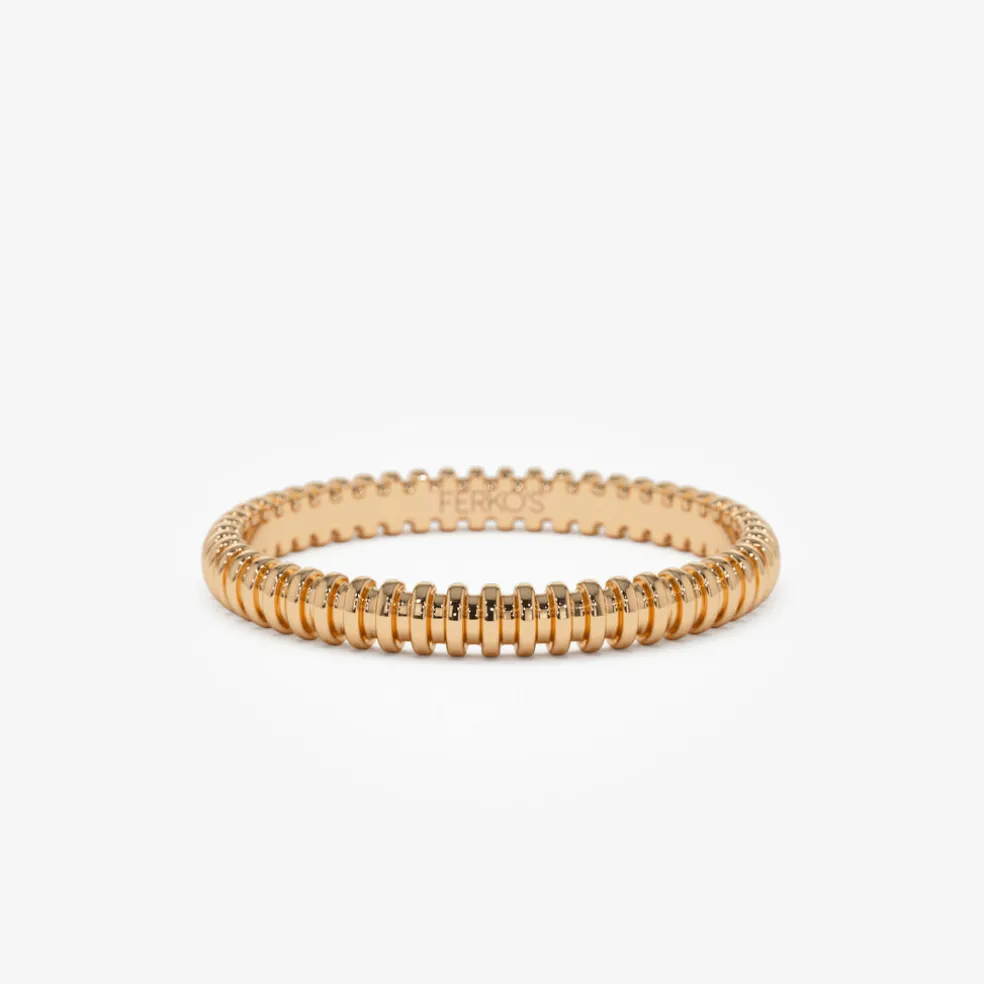 14K Stackable Ribbed Wedding Band