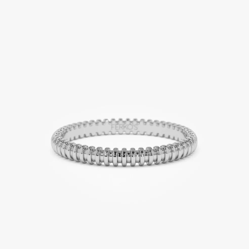14K Stackable Ribbed Wedding Band