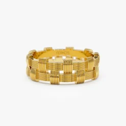 14K Stackable Ribbed Woven Gold Ring