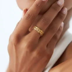 14K Stackable Ribbed Woven Gold Ring