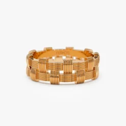 14K Stackable Ribbed Woven Gold Ring