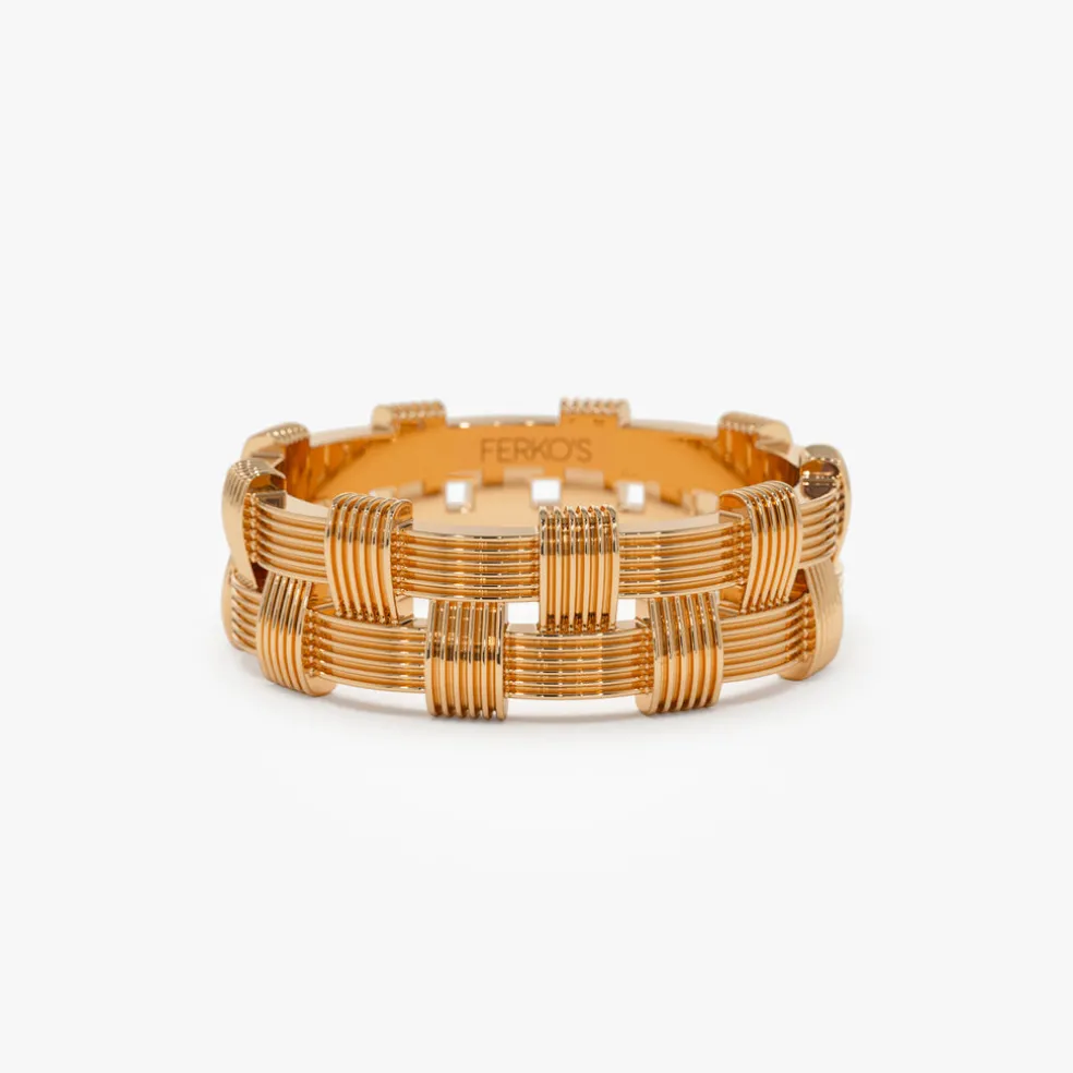 14K Stackable Ribbed Woven Gold Ring