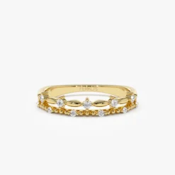 14k Stacked Double Band Diamond Ring