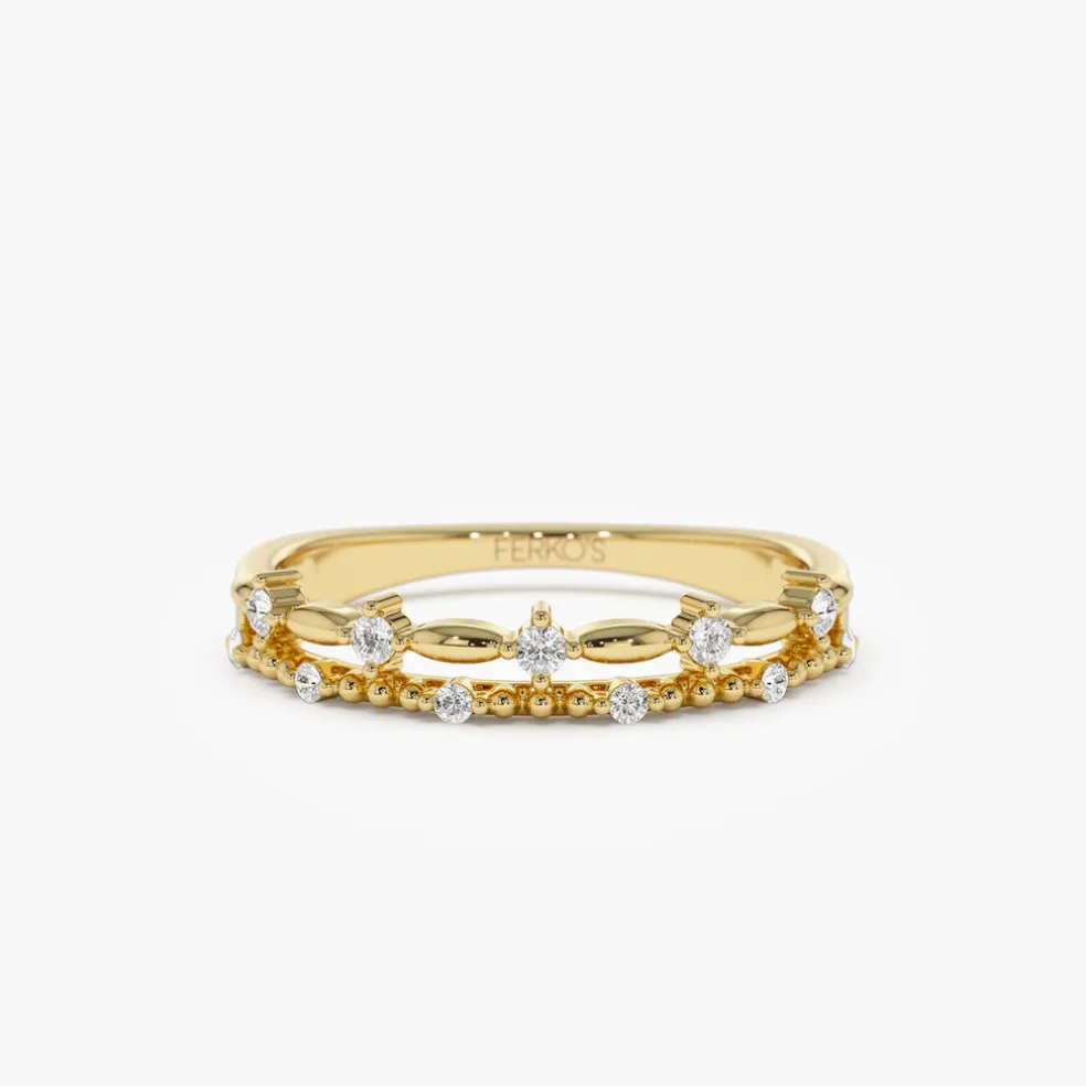 14k Stacked Double Band Diamond Ring
