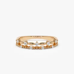 14k Stacked Double Band Diamond Ring