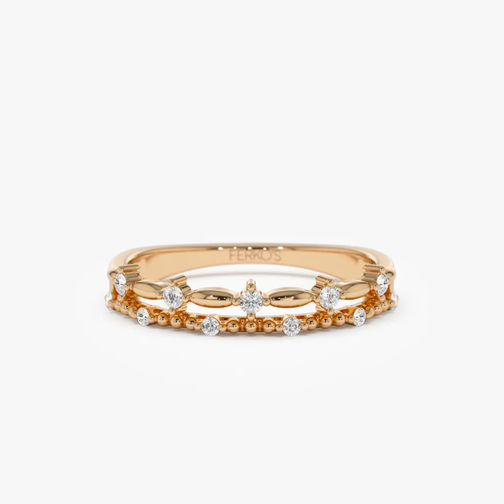 14k Stacked Double Band Diamond Ring