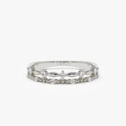 14k Stacked Double Band Diamond Ring