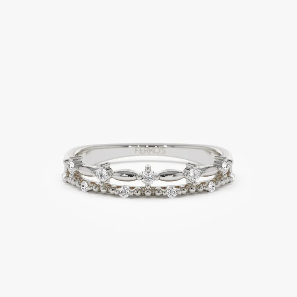 14k Stacked Double Band Diamond Ring