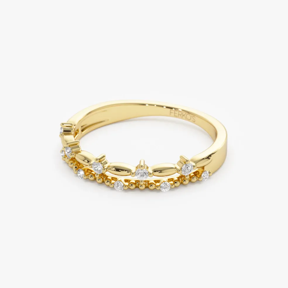 14k Stacked Double Band Diamond Ring
