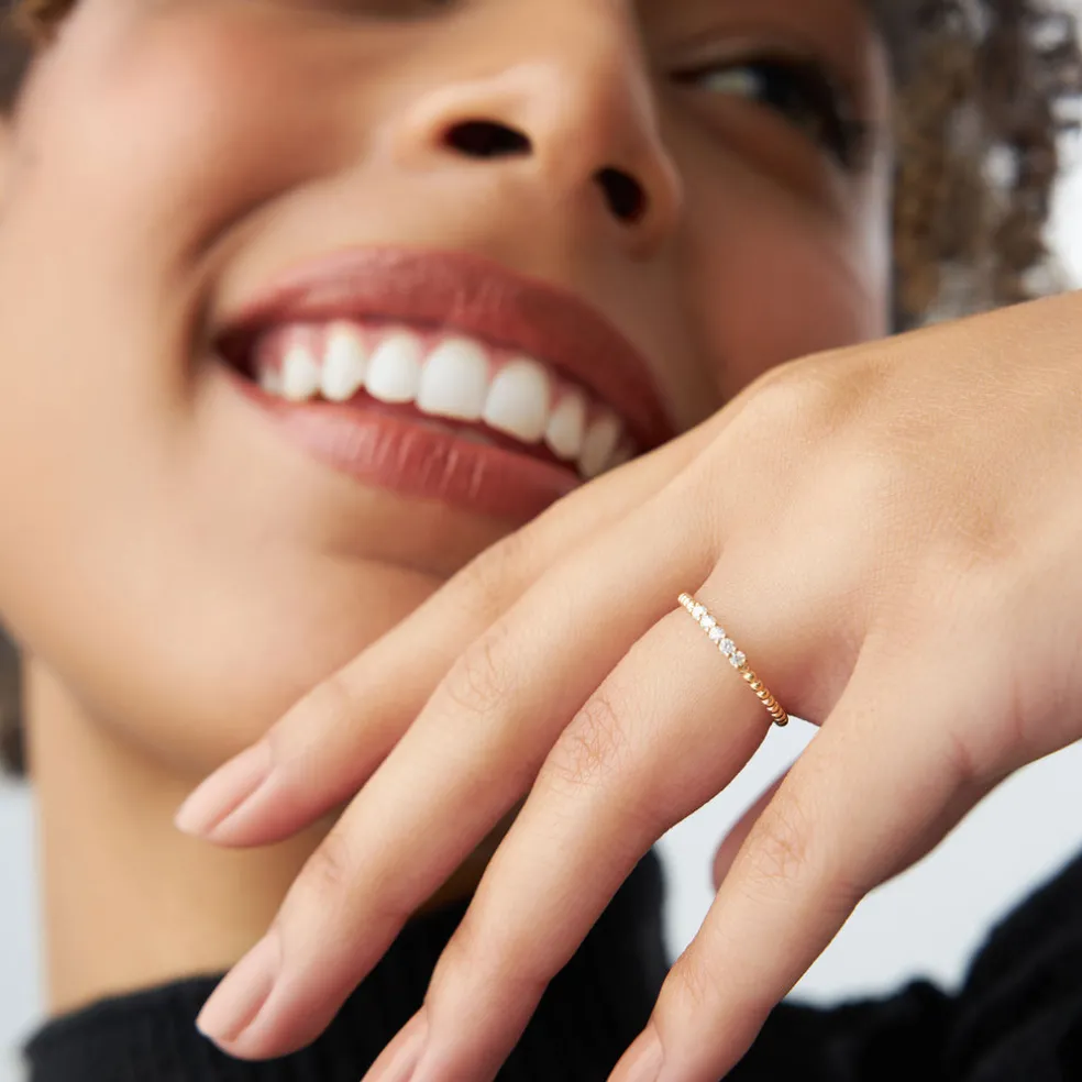 14K Stacking Dainty Beaded Diamond Band