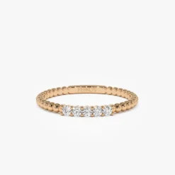 14K Stacking Dainty Beaded Diamond Band