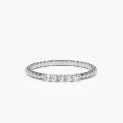 14K Stacking Dainty Beaded Diamond Band