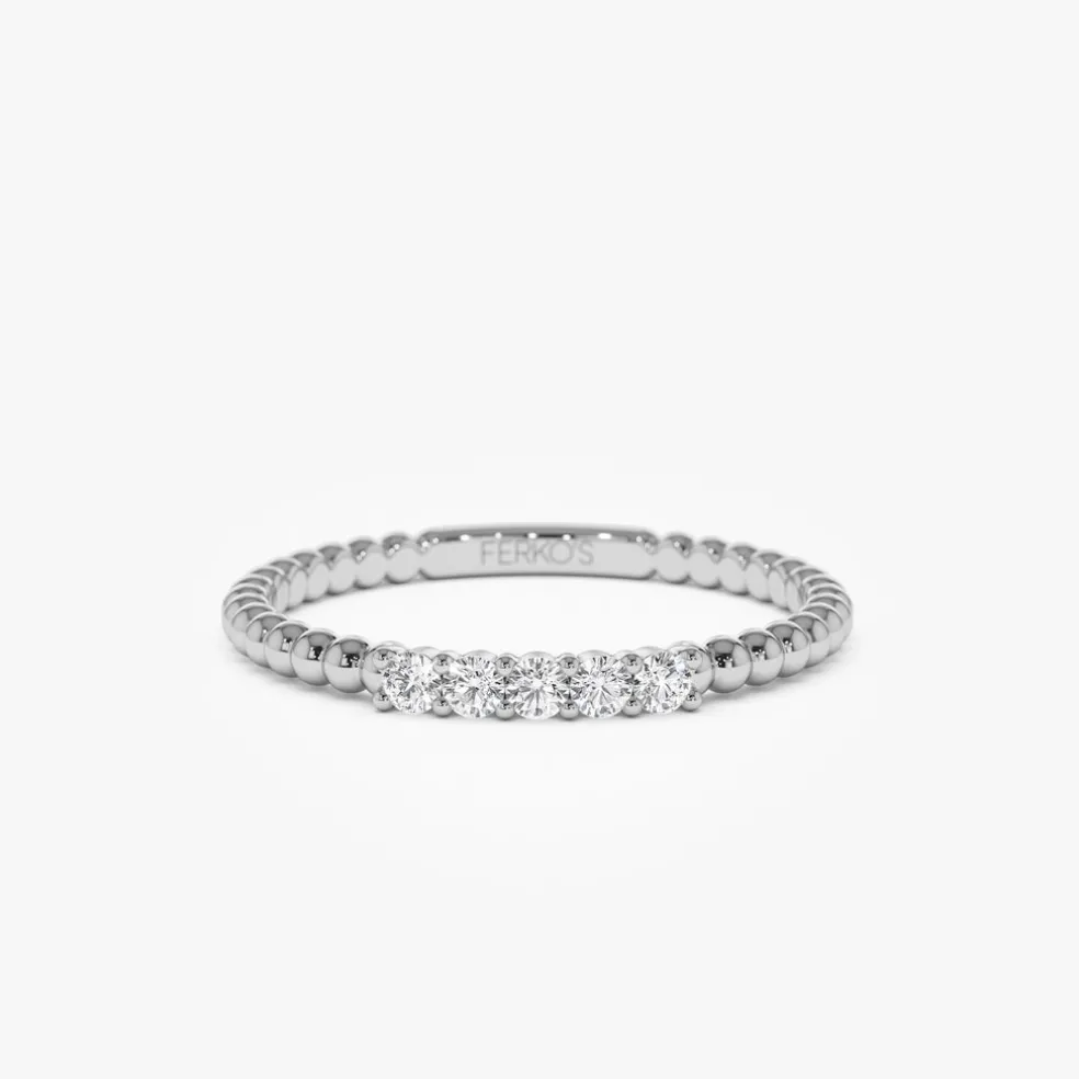 14K Stacking Dainty Beaded Diamond Band
