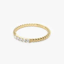 14K Stacking Dainty Beaded Diamond Band
