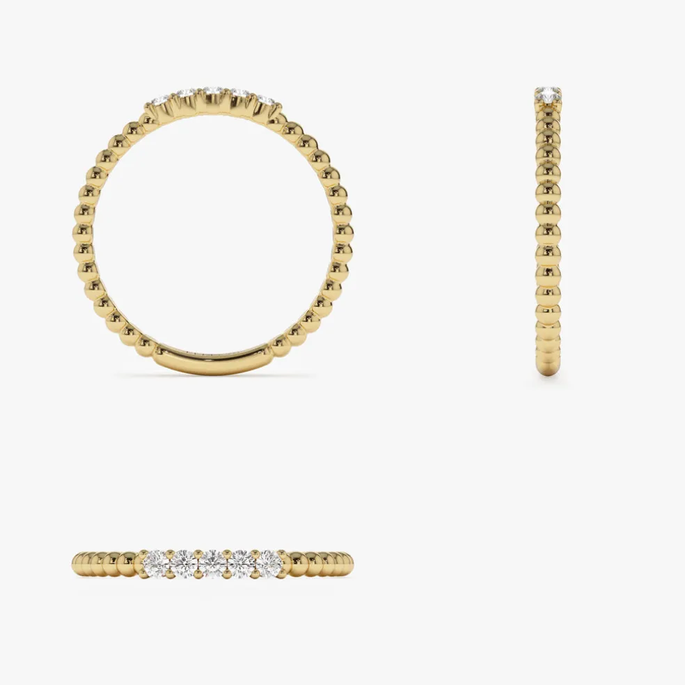14K Stacking Dainty Beaded Diamond Band