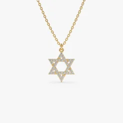 14k Star of David Round Diamond Necklace