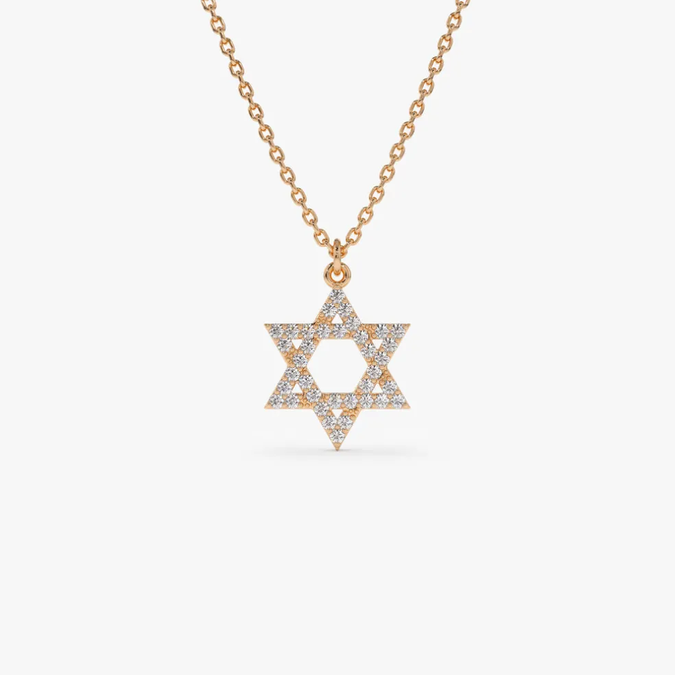 14k Star of David Round Diamond Necklace