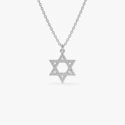 14k Star of David Round Diamond Necklace