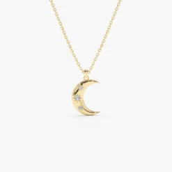 14k Star Setting Crescent Diamond Necklace