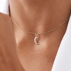 14k Star Setting Crescent Diamond Necklace