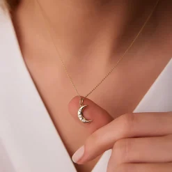 14k Star Setting Crescent Diamond Necklace