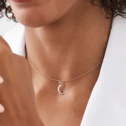 14k Star Setting Crescent Diamond Necklace