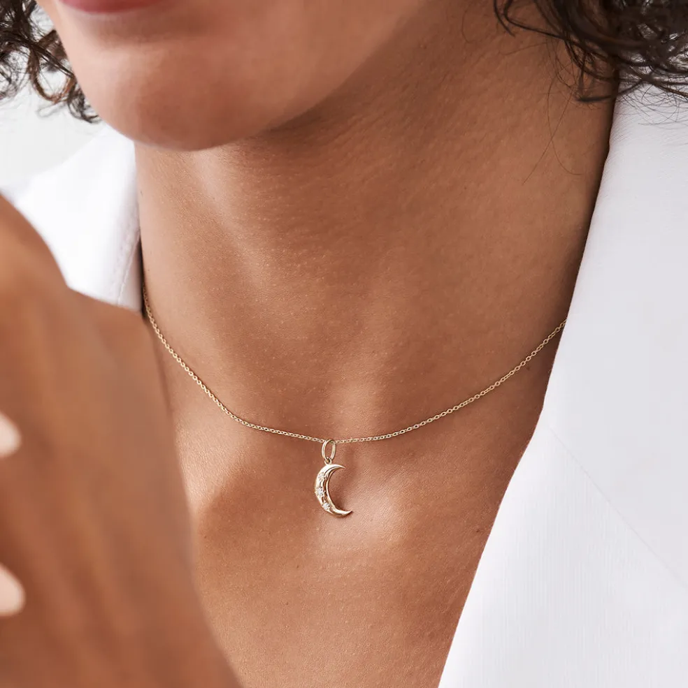 14k Star Setting Crescent Diamond Necklace