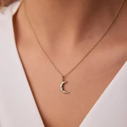 14k Star Setting Crescent Diamond Necklace