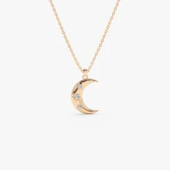 14k Star Setting Crescent Diamond Necklace