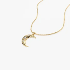 14k Star Setting Crescent Diamond Necklace