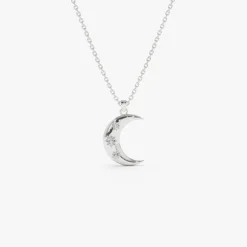 14k Star Setting Crescent Diamond Necklace