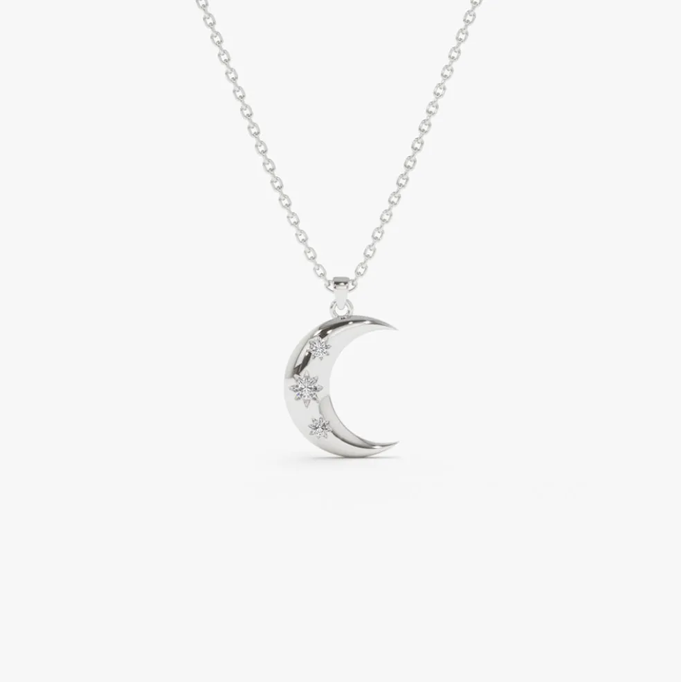 14k Star Setting Crescent Diamond Necklace