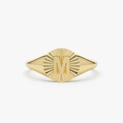 14k Sunburst Initial Signet Ring