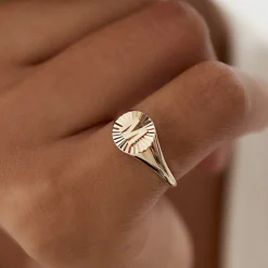 14k Sunburst Initial Signet Ring