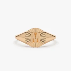 14k Sunburst Initial Signet Ring